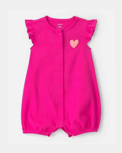 Baby Girl 'Little Love' Heart Short-Sleeve Romper - Pink