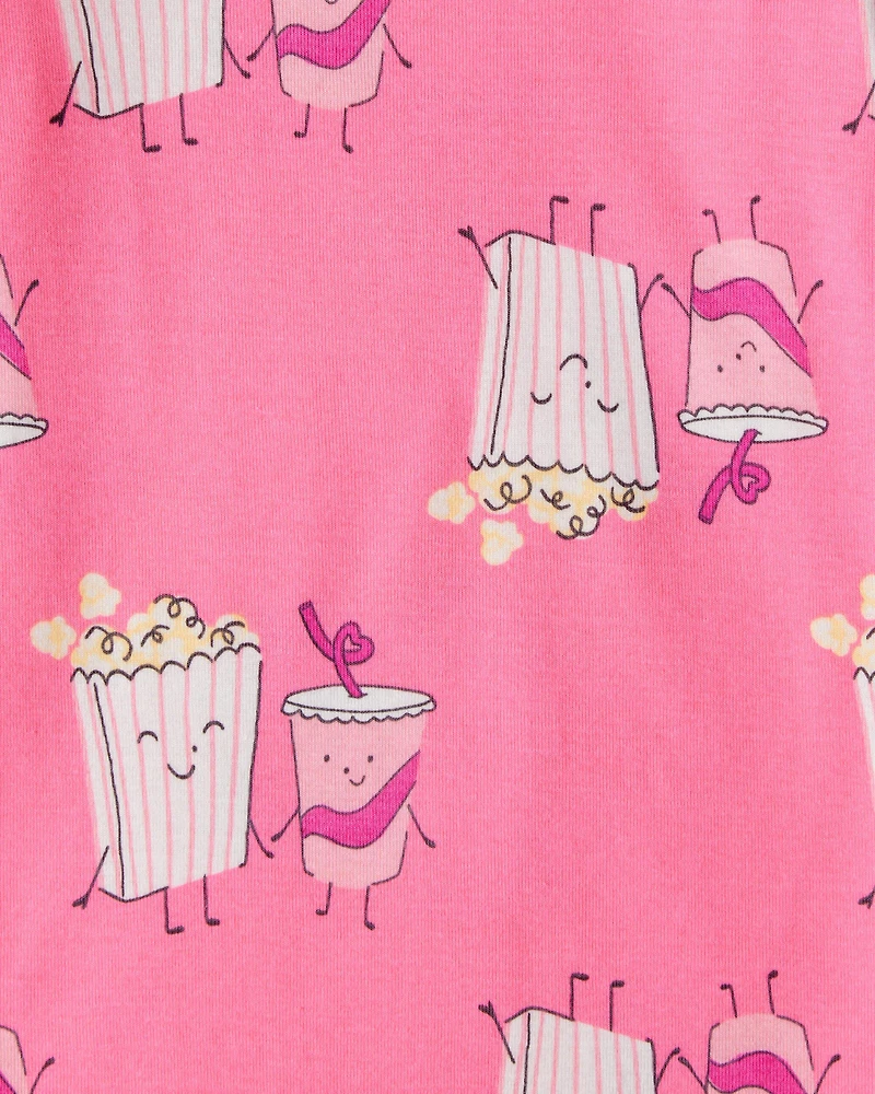 Girls Movie Print 100% Cotton Long-Sleeve 4-Piece Pajamas - Black/Pink