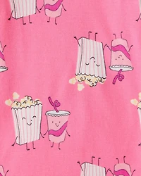 Girls Movie Print 100% Cotton Long-Sleeve 4-Piece Pajamas - Black/Pink