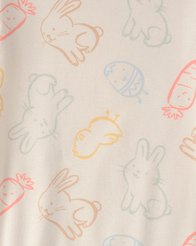 Kid Easter Bunny 100% Cotton Snug Fit 2-Piece Pajamas Set - Cream