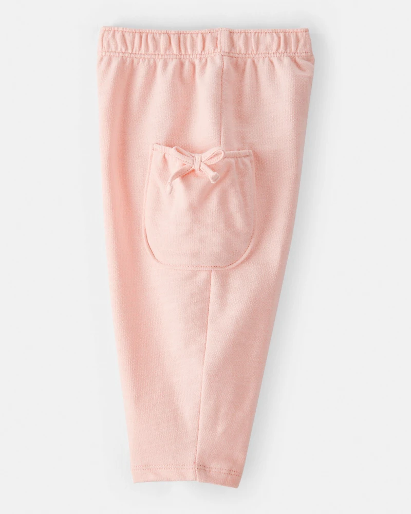 Baby Girl Bow Pocket French Terry Pants - Coral