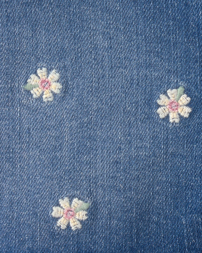 Baby Girl Daisy Denim Embroidered Shorts - Dark Wash