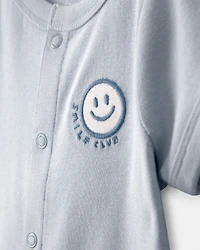 Baby 'Smile Club' Short-Sleeve Romper - Blue