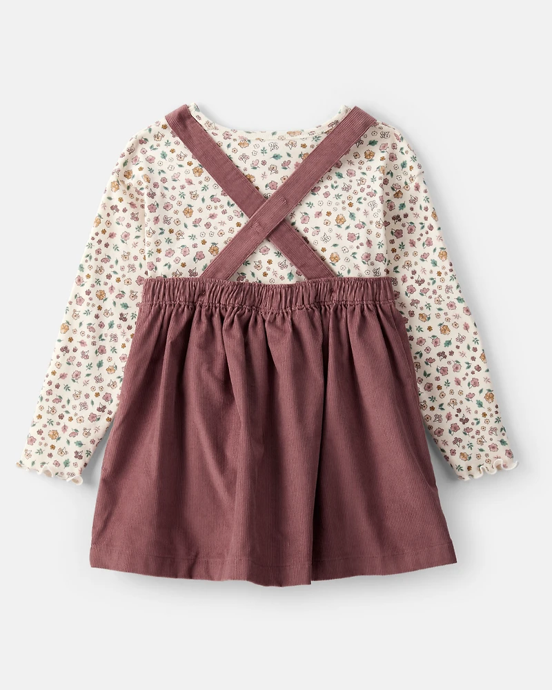 Toddler Girl 2-Piece Floral Corduroy Jumper - Brown