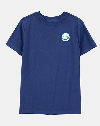 Boys Smiley Face Short-Sleeve Graphic Tee - Navy