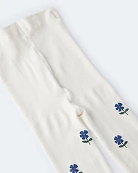 Toddler Girl Floral Nylon Tights - Cream/Blue