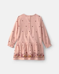 Toddler Girl Floral Twill Long-Sleeve Dress - Pink