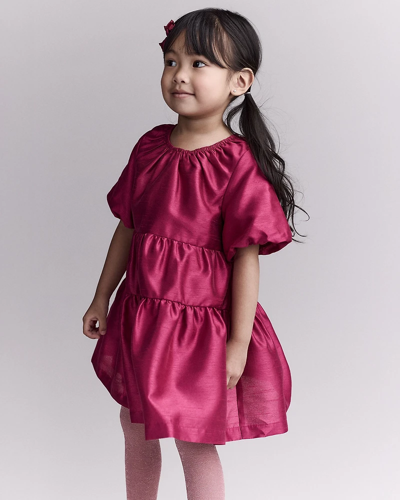 Toddler Girl Puff-Sleeve Tiered Party Dress - Pink