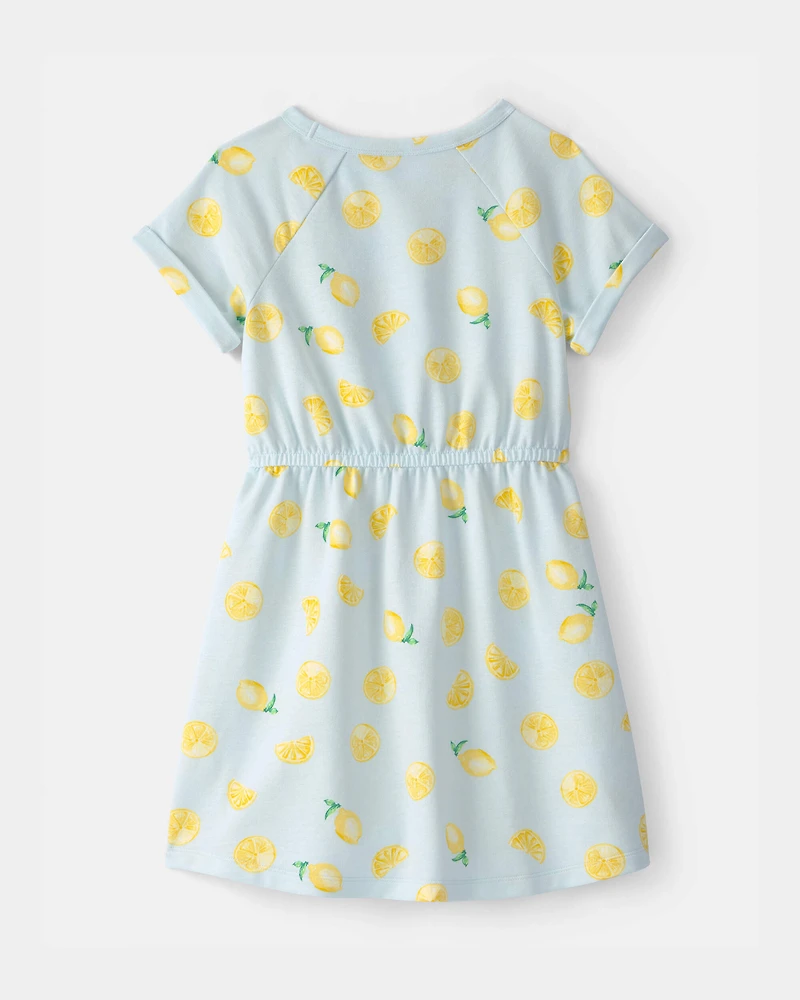 Girls Lemon French Terry Dress - Green/Yellow