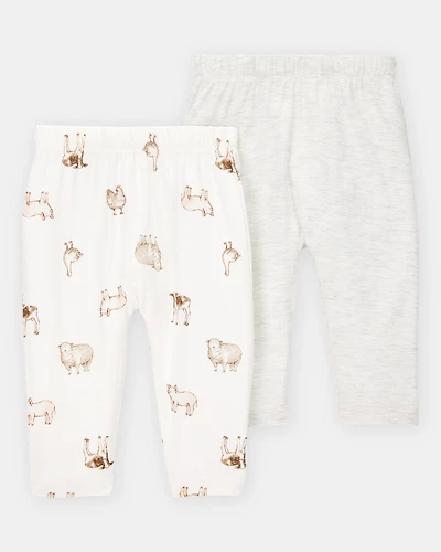 Baby Girl 2-Pack PurelySoft Pull-On Pants - Grey/Ivory