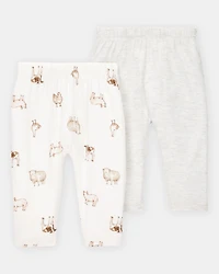 Baby Girl 2-Pack PurelySoft Pull-On Pants - Grey/Ivory