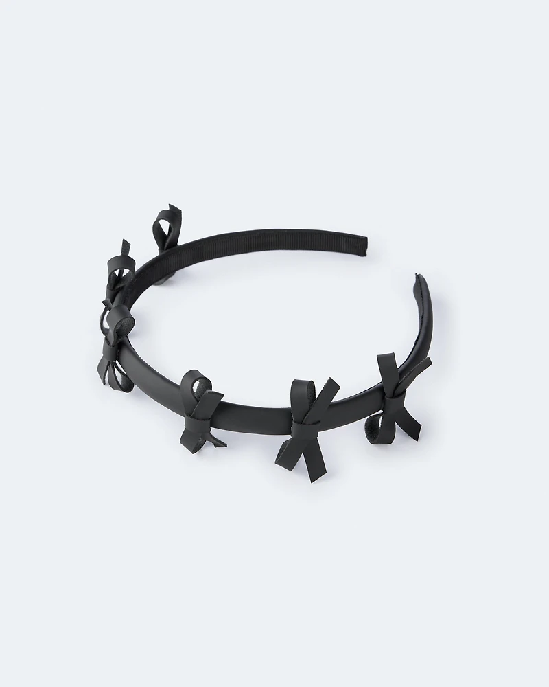 Toddler Girl Faux Leather Bow Headband - Black