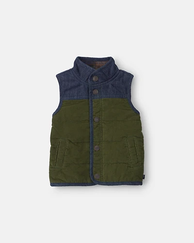 Baby Boy Color Block Corduroy Vest - Olive Green/Blue