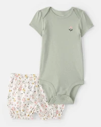 Baby Girl 3-Piece Floral Outfit Set - White/Green