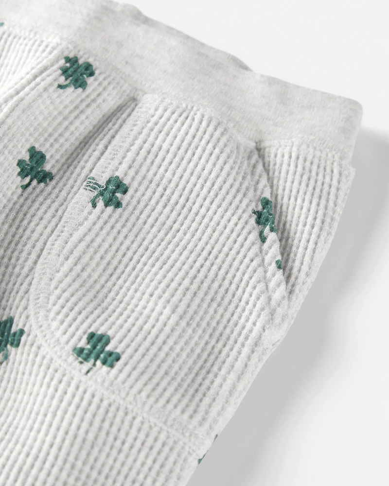 Baby 2-Piece Organic Cotton Thermal Knit Set in Lucky Clovers Print