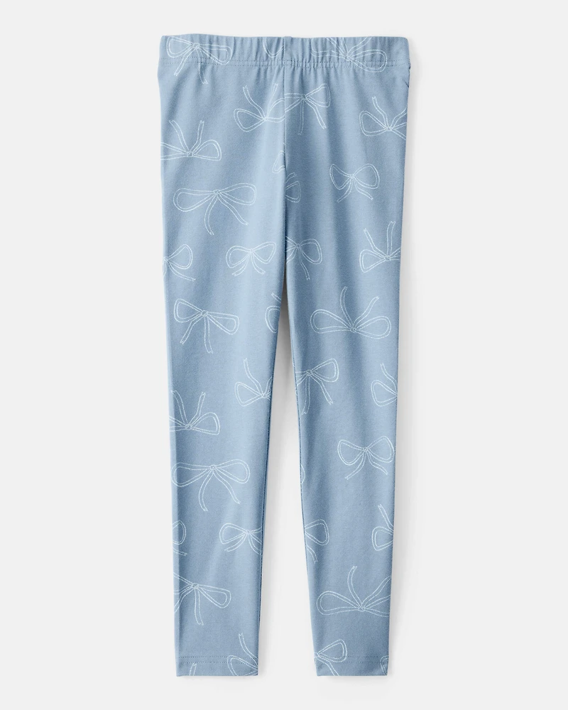 Girls Cotton Bow Stretch Leggings - Blue