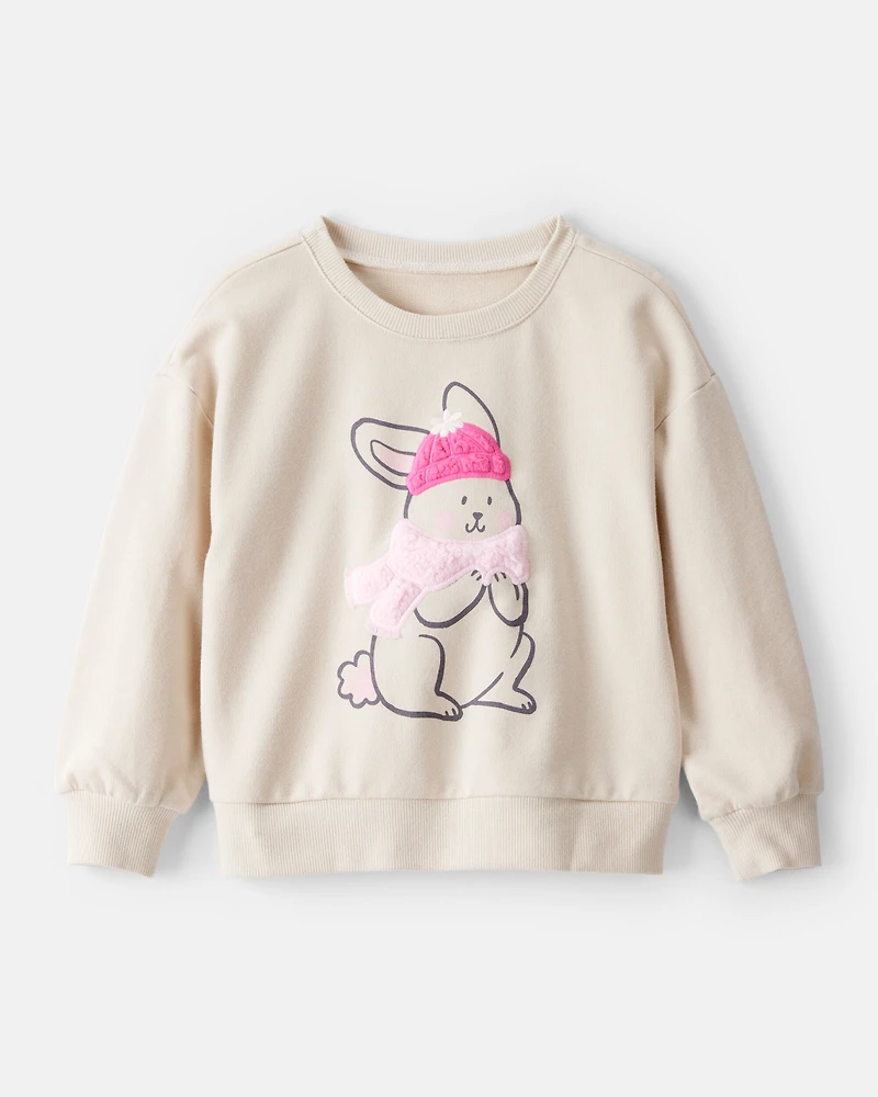 Toddler Girl Bunny French Terry Long-Sleeve Pullover Sweatshirt - Cream