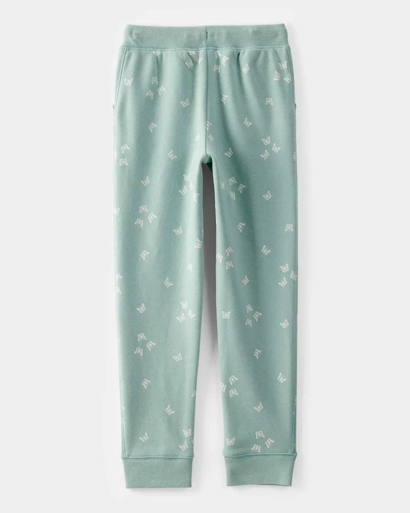 Girls Butterfly Print Drawstring Joggers - Green