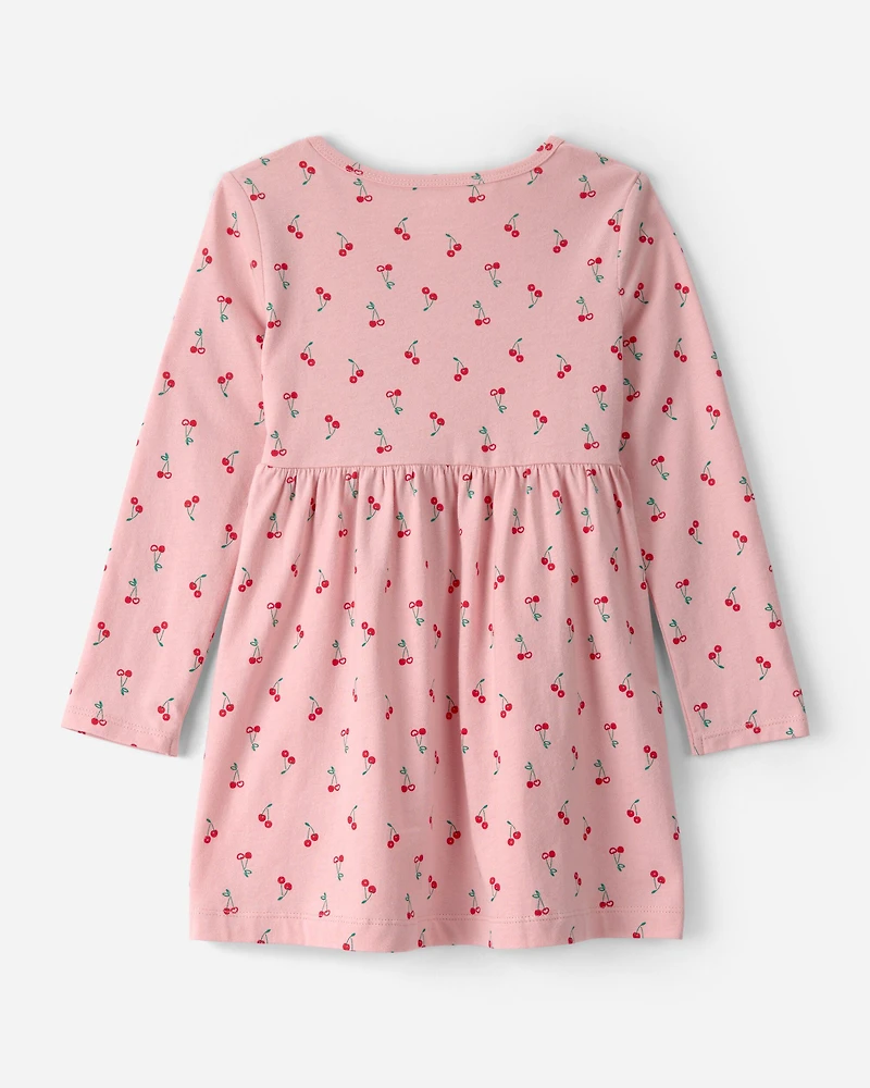 Toddler Girl Cherry Long-Sleeve Knit Dress - Pink