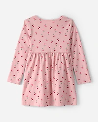 Toddler Girl Cherry Long-Sleeve Knit Dress - Pink