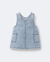 Toddler Girl Otter Pocket Denim Jumper in Avenue Wash - Blue
