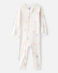 Baby Girl Dinosaur Print 100% Cotton Long-Sleeve 2-Way Zip 1-Piece Pajamas - White