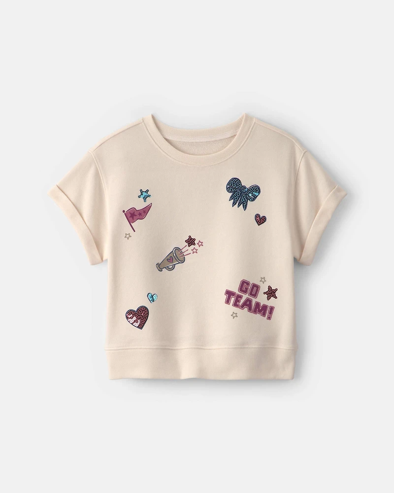 Girls 'Go Team' Varsity French Terry Top - Cream