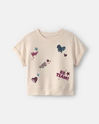 Girls 'Go Team' Varsity French Terry Top - Cream