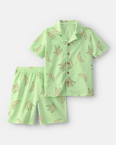 Boys 2-Piece Banana Short-Sleeve Loose Fit 2-Piece Pajama Set - Green