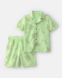 Boys 2-Piece Banana Short-Sleeve Loose Fit 2-Piece Pajama Set - Green
