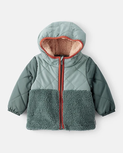 Baby Boy Long-Sleeve Midweight Quilted Sherpa Jacket - Green