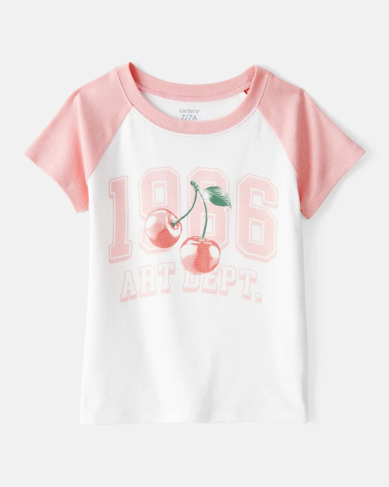 Girls 2-Piece Cherry Graphic Tee & Knit Flare Pants Set - Ivory/Pink