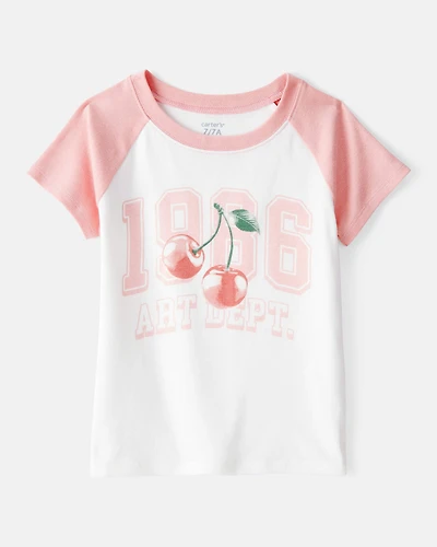 Girls Cherry Short-Sleeve Graphic Tee - Ivory/Pink