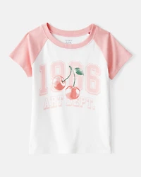 Girls 2-Piece Cherry Graphic Tee & Knit Flare Pants Set - Ivory/Pink