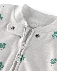 Baby Organic Cotton Sleep & Play Pajamas in Lucky Clovers Print