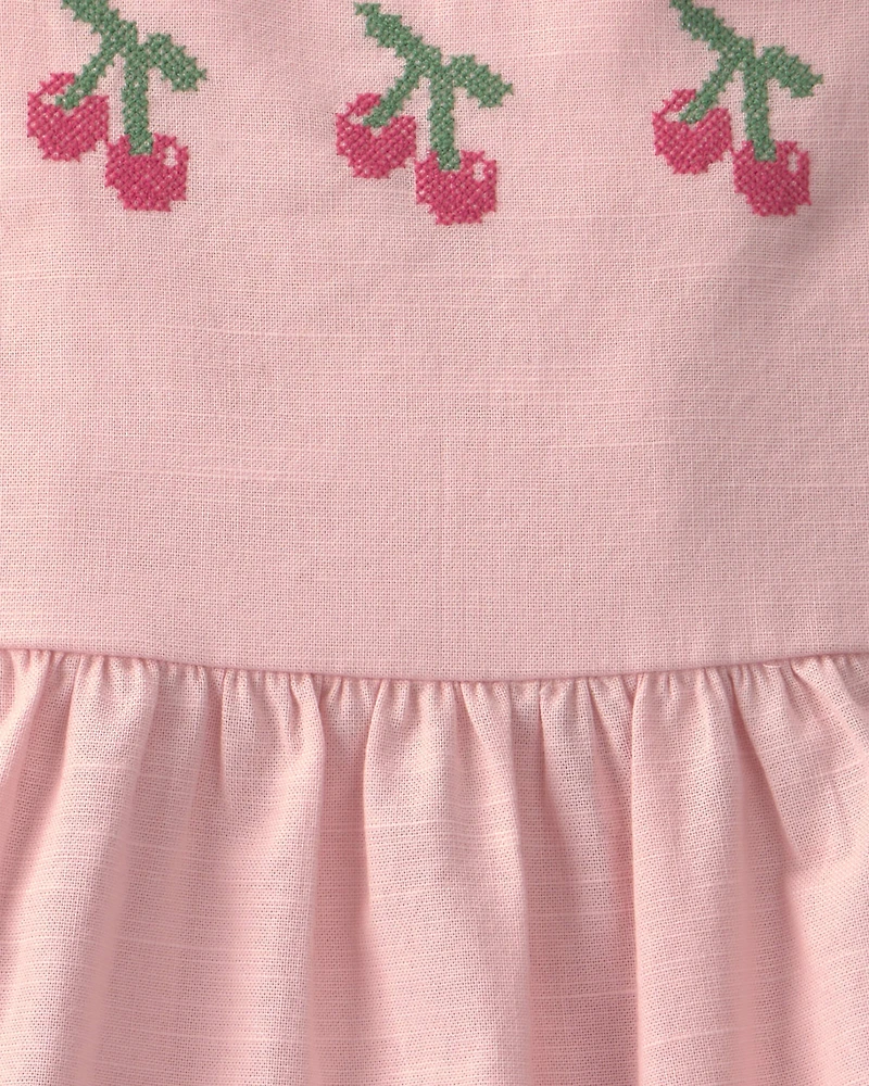 Baby Girl Cherry Short-Sleeve Dress - Pink
