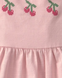Baby Girl Cherry Short-Sleeve Dress - Pink