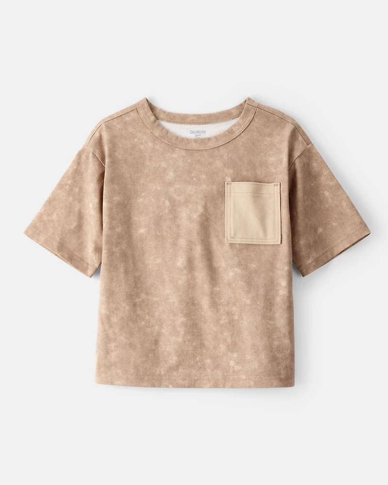 Boys Acid Wash Cotton Short-Sleeve Pocket Tee - Brown
