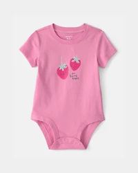 Baby Girl 'So Berry Happy' Strawberry Graphic Bodysuit - Pink
