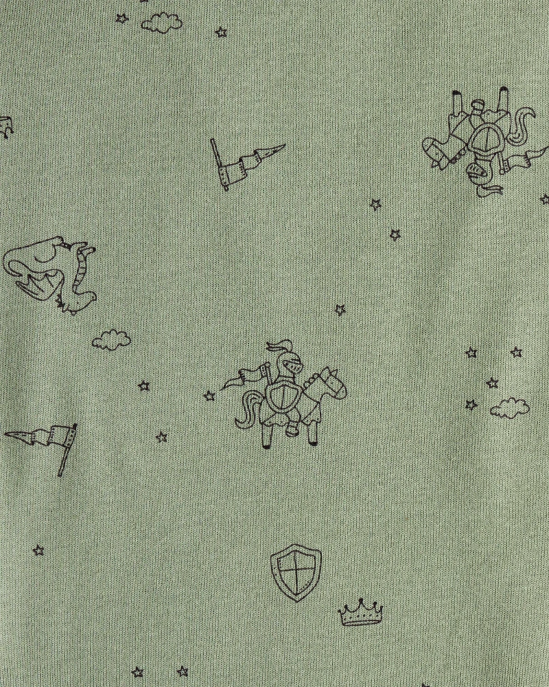 Baby Boy Dragon Print Cotton Long-Sleeve Bodysuit & Pant Set - Green/White