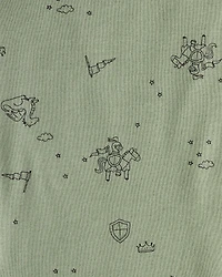 Baby Boy Dragon Print Cotton Long-Sleeve Bodysuit & Pant Set - Green/White