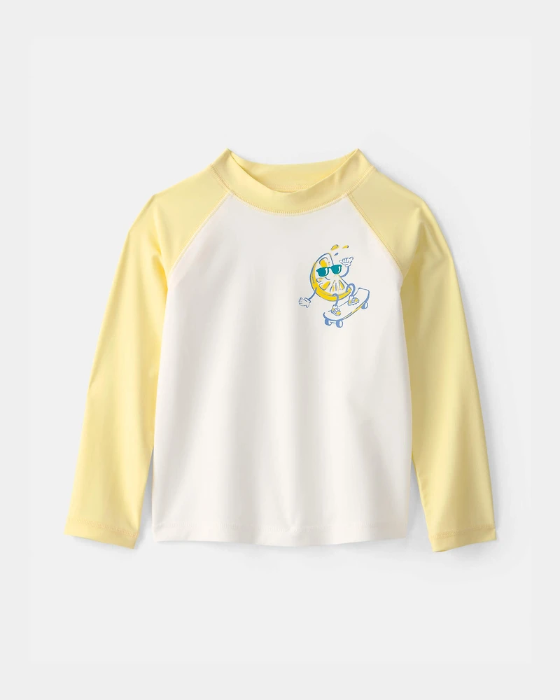 Toddler Boy 2-Piece Lemon Rashguard & Swim Trunk Set - Yellow/Blue/White