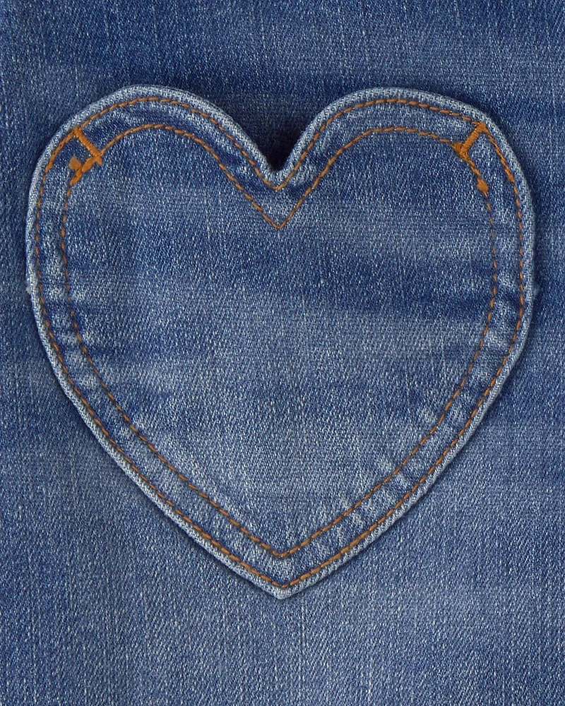 Girls Heart Pocket Denim Shorts - Dark Wash