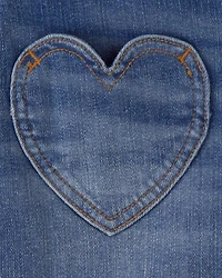 Girls Heart Pocket Denim Shorts - Dark Wash