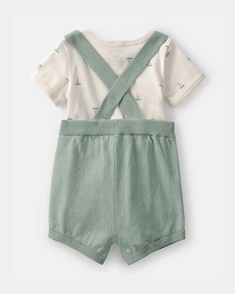 Baby 2-Piece Sailboat Overall Set - Green/Ivory