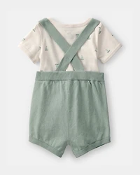 Baby 2-Piece Sailboat Overall Set - Green/Ivory
