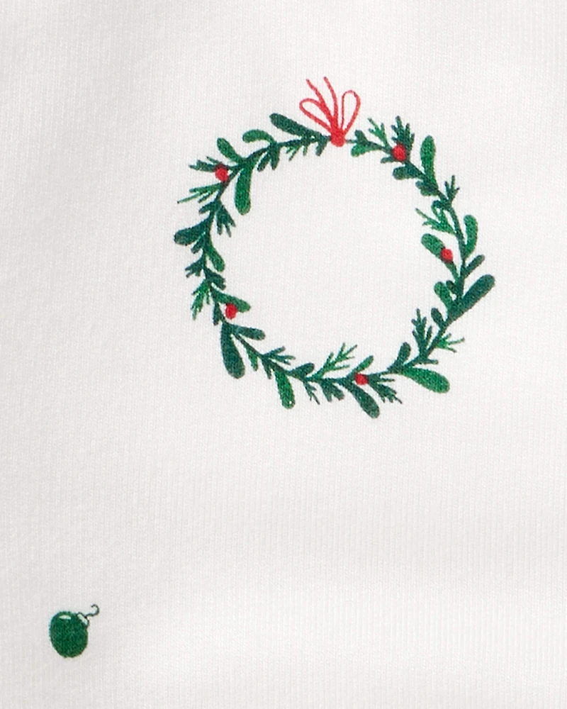 Baby Girl Wreath Print PurelySoft Long-Sleeve Bodysuit Dress - White