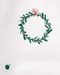 Baby Girl Wreath Print PurelySoft Long-Sleeve Bodysuit Dress - White