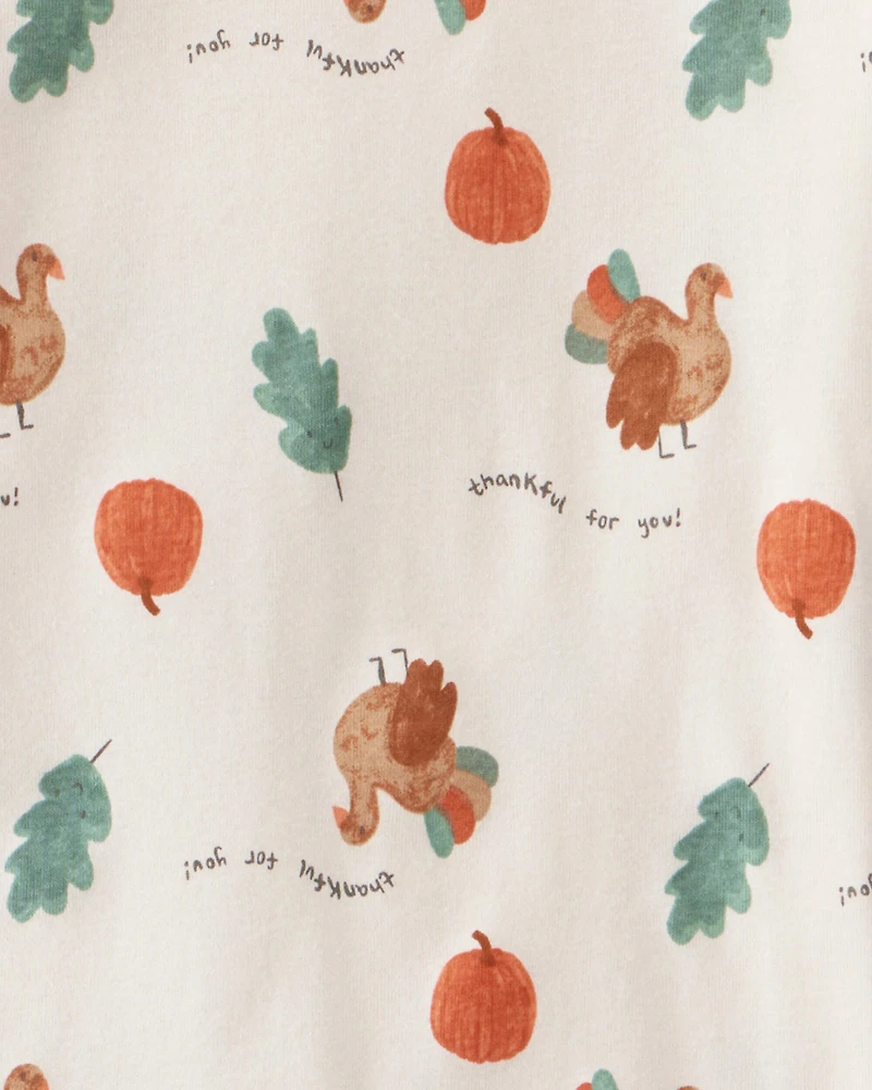 Kid Thanksgiving Print 100% Cotton Long-Sleeve 2-Piece Pajamas - Cream
