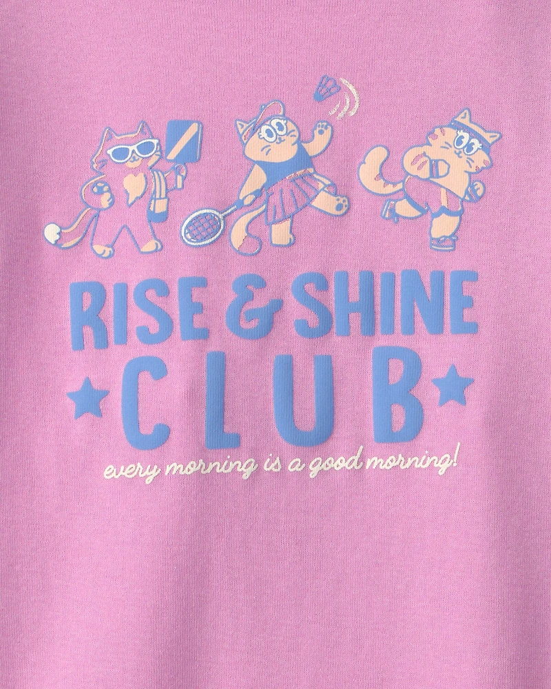 Toddler Girl Cat 100% Cotton Short-Sleeve Snug Fit 4-Piece Pajama Set - Purple/Blue